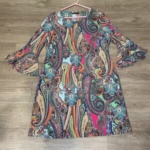 Tommy Hilfiger Dress Womens 16 Hippie Boho Colorful Paisley Bold Spring Stretch